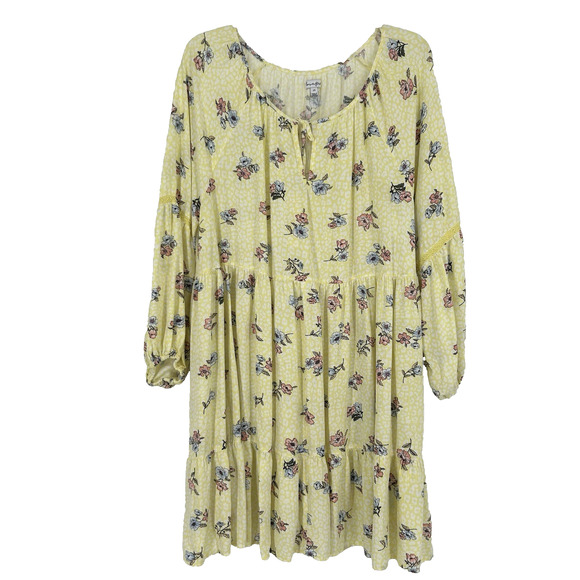 Love Fire Yellow Floral Tiered Mini Dress Boho Crochet Balloon Sleeves Size 2X - Picture 1 of 10